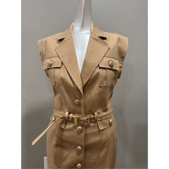 NWT Generation Love Biel Gabardine Belted Mini Dress Taupe Size 2 $385 - Picture 5 of 11